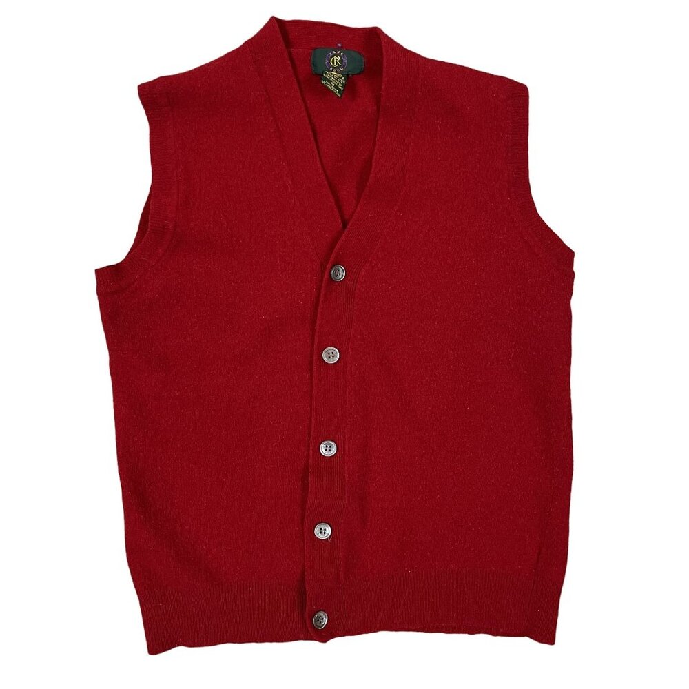 VTG Club Room 100% Wool Red Button Down Vest Size Medium - Made in Hong Kong